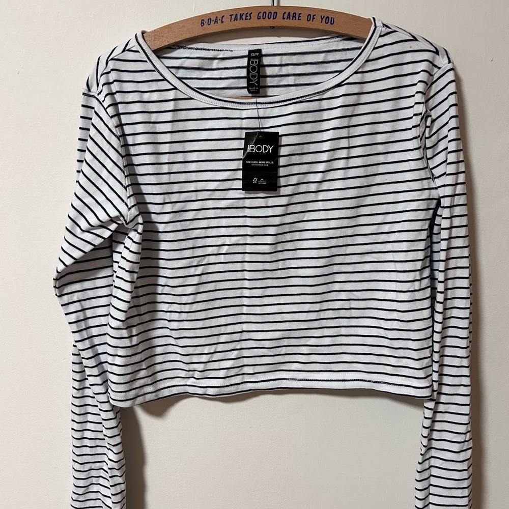 Cotton On Body Black and White Striped Long Sleeve Tee